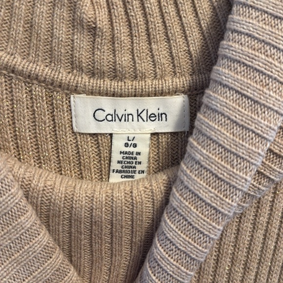 Calvin Klein Tan With Gold Metallic Cowl Neck Sweater - Picture 7 of 14